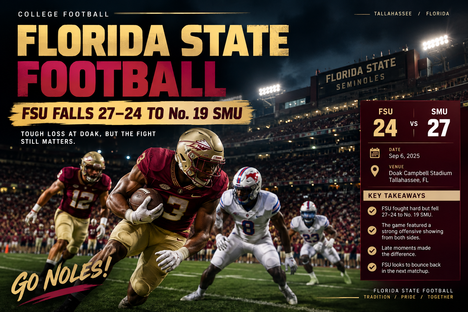 Florida State Football: FSU Falls 27β24 to No. 19 SMU After Dramatic Night in Tallahassee